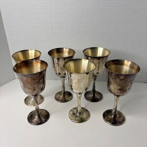 Vintage Salem Silver Plated Goblets Set of 6 Stemmed Wine Cups Silverplate